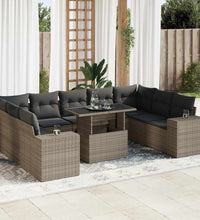10-tlg. Garten-Sofagarnitur mit Kissen Grau Poly Rattan