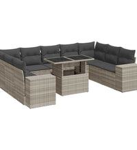 10-tlg. Garten-Sofagarnitur mit Kissen Hellgrau Poly Rattan