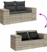 10-tlg. Garten-Sofagarnitur mit Kissen Hellgrau Poly Rattan