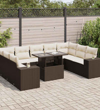 10-tlg. Garten-Sofagarnitur mit Kissen Braun Poly Rattan