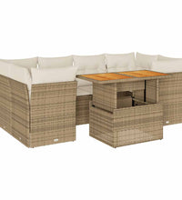 7-tlg. Garten-Sofagarnitur mit Kissen Beige Poly Rattan
