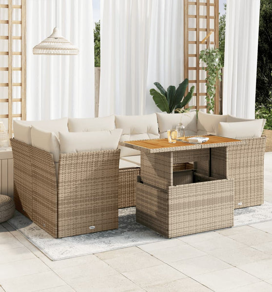 7-tlg. Garten-Sofagarnitur mit Kissen Beige Poly Rattan