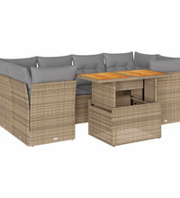 7-tlg. Garten-Sofagarnitur mit Kissen Beige Poly Rattan