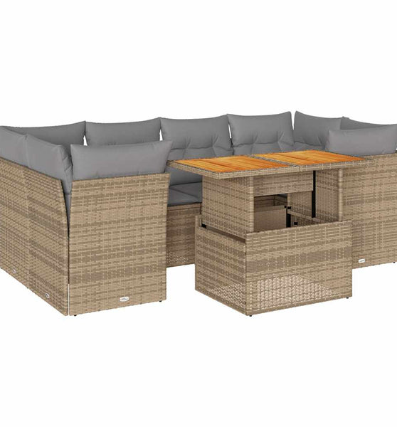 7-tlg. Garten-Sofagarnitur mit Kissen Beige Poly Rattan