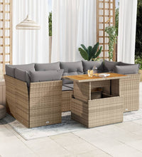 7-tlg. Garten-Sofagarnitur mit Kissen Beige Poly Rattan