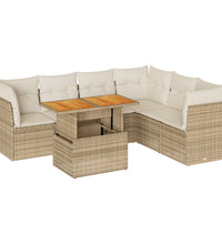 7-tlg. Garten-Sofagarnitur mit Kissen Beige Poly Rattan