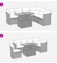 7-tlg. Garten-Sofagarnitur mit Kissen Beige Poly Rattan