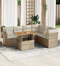 7-tlg. Garten-Sofagarnitur mit Kissen Beige Poly Rattan