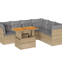 7-tlg. Garten-Sofagarnitur mit Kissen Beige Poly Rattan