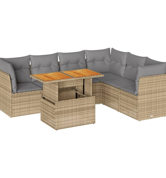 7-tlg. Garten-Sofagarnitur mit Kissen Beige Poly Rattan