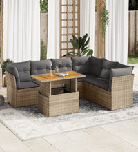 7-tlg. Garten-Sofagarnitur mit Kissen Beige Poly Rattan