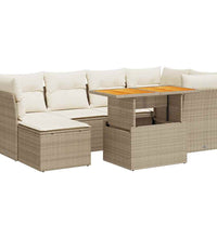 7-tlg. Garten-Sofagarnitur mit Kissen Beige Poly Rattan