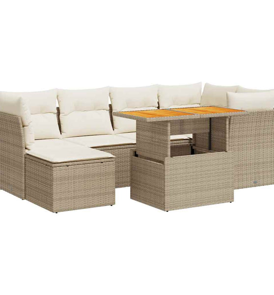 7-tlg. Garten-Sofagarnitur mit Kissen Beige Poly Rattan
