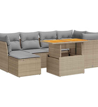 7-tlg. Garten-Sofagarnitur mit Kissen Beige Poly Rattan