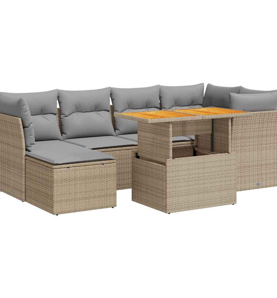 7-tlg. Garten-Sofagarnitur mit Kissen Beige Poly Rattan