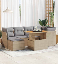 7-tlg. Garten-Sofagarnitur mit Kissen Beige Poly Rattan