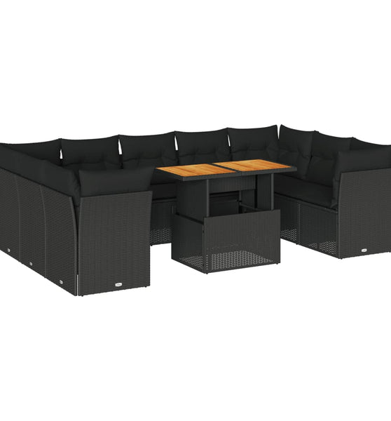 10-tlg. Garten-Sofagarnitur mit Kissen Schwarz Poly Rattan