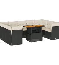 10-tlg. Garten-Sofagarnitur mit Kissen Schwarz Poly Rattan
