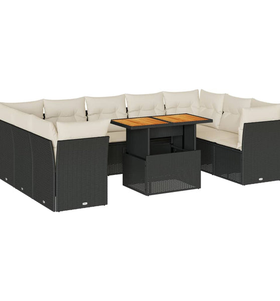 10-tlg. Garten-Sofagarnitur mit Kissen Schwarz Poly Rattan