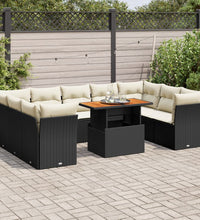 10-tlg. Garten-Sofagarnitur mit Kissen Schwarz Poly Rattan