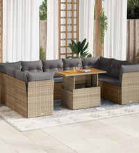 10-tlg. Garten-Sofagarnitur mit Kissen Beige Poly Rattan
