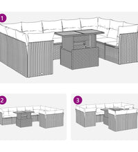 10-tlg. Garten-Sofagarnitur mit Kissen Grau Poly Rattan