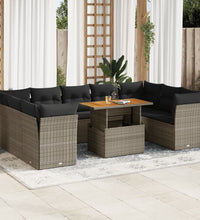 10-tlg. Garten-Sofagarnitur mit Kissen Grau Poly Rattan