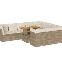 11-tlg. Garten-Sofagarnitur mit Kissen Beige Poly Rattan