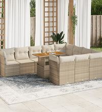 11-tlg. Garten-Sofagarnitur mit Kissen Beige Poly Rattan