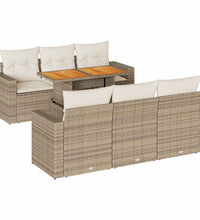 7-tlg. Garten-Sofagarnitur mit Kissen Beige Poly Rattan