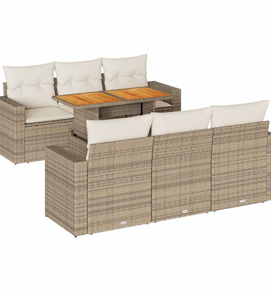 7-tlg. Garten-Sofagarnitur mit Kissen Beige Poly Rattan