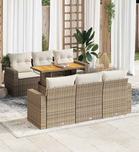 7-tlg. Garten-Sofagarnitur mit Kissen Beige Poly Rattan