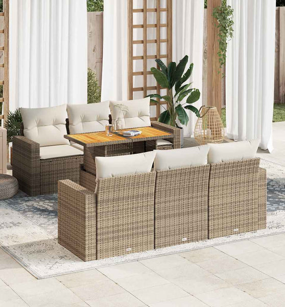7-tlg. Garten-Sofagarnitur mit Kissen Beige Poly Rattan