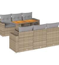 7-tlg. Garten-Sofagarnitur mit Kissen Beige Poly Rattan