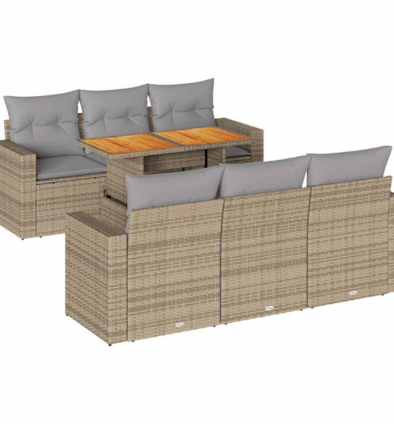 7-tlg. Garten-Sofagarnitur mit Kissen Beige Poly Rattan