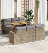 7-tlg. Garten-Sofagarnitur mit Kissen Beige Poly Rattan