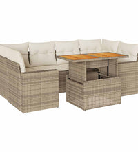 7-tlg. Garten-Sofagarnitur mit Kissen Beige Poly Rattan