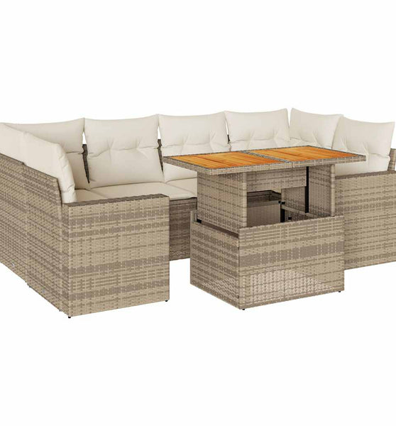 7-tlg. Garten-Sofagarnitur mit Kissen Beige Poly Rattan