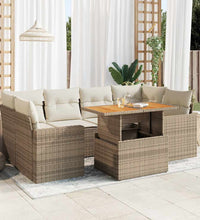 7-tlg. Garten-Sofagarnitur mit Kissen Beige Poly Rattan