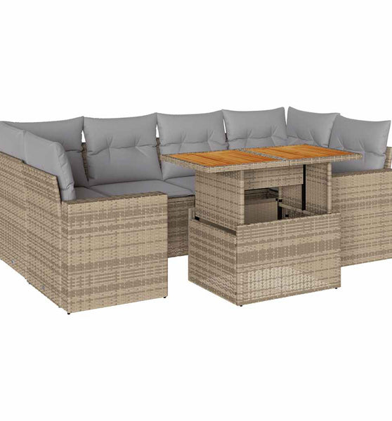 7-tlg. Garten-Sofagarnitur mit Kissen Beige Poly Rattan