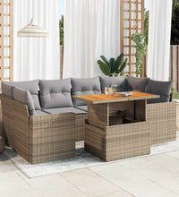 7-tlg. Garten-Sofagarnitur mit Kissen Beige Poly Rattan
