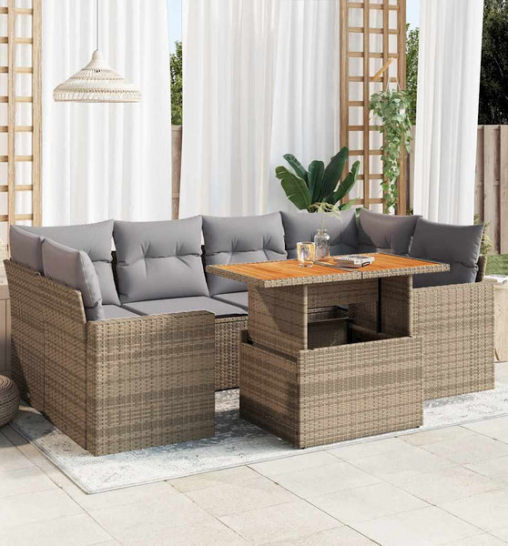 7-tlg. Garten-Sofagarnitur mit Kissen Beige Poly Rattan