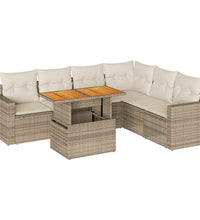 7-tlg. Garten-Sofagarnitur mit Kissen Beige Poly Rattan