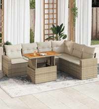 7-tlg. Garten-Sofagarnitur mit Kissen Beige Poly Rattan