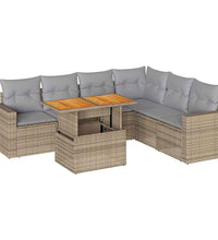 7-tlg. Garten-Sofagarnitur mit Kissen Beige Poly Rattan