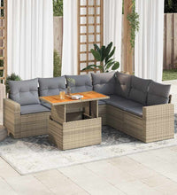 7-tlg. Garten-Sofagarnitur mit Kissen Beige Poly Rattan