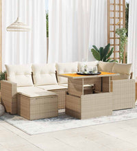 7-tlg. Garten-Sofagarnitur mit Kissen Beige Poly Rattan