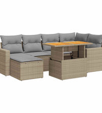 7-tlg. Garten-Sofagarnitur mit Kissen Beige Poly Rattan