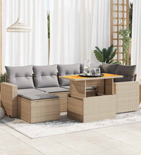7-tlg. Garten-Sofagarnitur mit Kissen Beige Poly Rattan