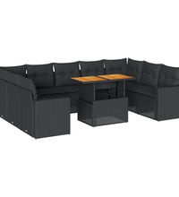 10-tlg. Garten-Sofagarnitur mit Kissen Schwarz Poly Rattan